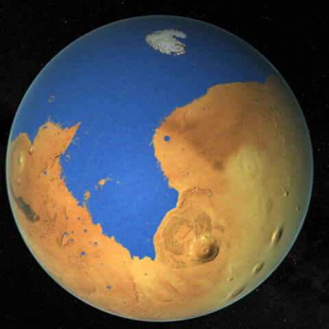 Αναπαράσταση της NASA για τον Άρη την περίοδο που ήταν ένας «γαλάζιος πλανήτης»