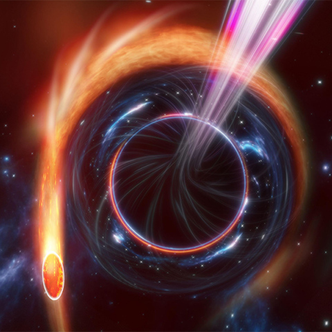 Καλλιτεχνική απεικόνιση της πιο μακρινής μαύρης τρύπας που εντόπισαν οι επιστήμονες