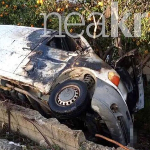 Το αυτοκίνητο που κάηκε εν κινήσει στο Ρέθυμνο