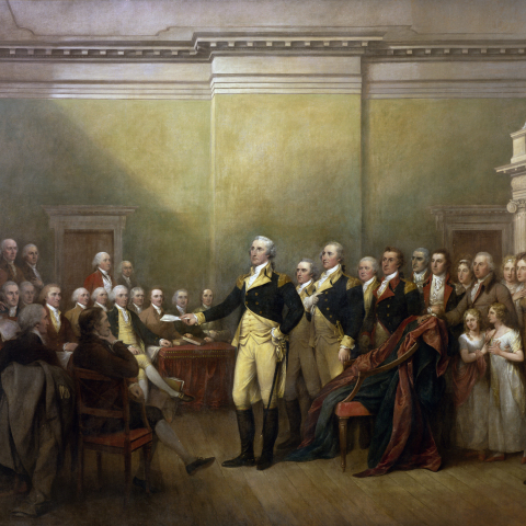 Εικ.: John Trumbull, «General George Washington Resigning His Commission» (1824, Καπιτώλιο).