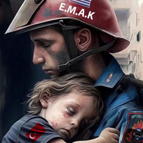 Διασώστης της ΕΜΑΚ στην Τουρκία με κοριτσάκι στην αγκαλιά