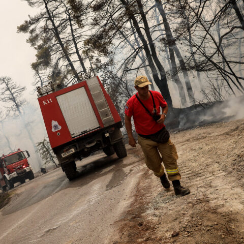 Πυροσβέστες σε δασική πυρκαγιά