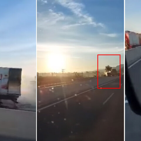 Το φορτηγό που πήρε φωτιά στην Εθνική Οδό Πατρών - Κορίνθου