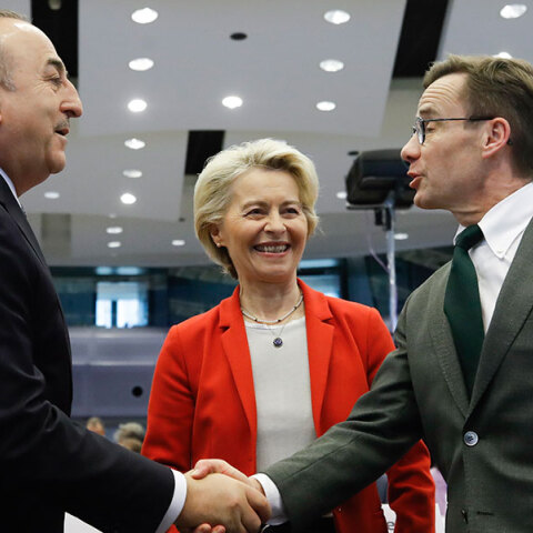 Ο Μεβλούτ Τσαβούσογλου με τον πρωθυπουργό της Σουηδίας