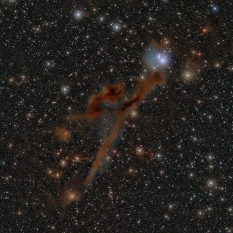 Περιοχή στον αστερισμό του Λύκου, όπου φαίνονται νέα αστέρια να γεννιούνται στα πολύχρωμα νέφη αερίου και σκόνης