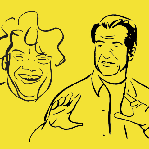 Σκίτσο του Βλάσση Μπονάτσου και του Λευτέρη Πανταζή από τον Φώτη Πεχλιβανίδη