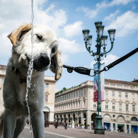 Σκύλος ξεδιψάει από τον καύσωνα στην Ιταλία