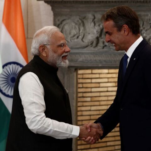 Στιγμιότυπο από τις κοινές δηλώσεις Μητσοτάκη - Μόντι © ΣΩΤΗΡΗΣ ΔΗΜΗΤΡΟΠΟΥΛΟΣ / EUROKINISSI