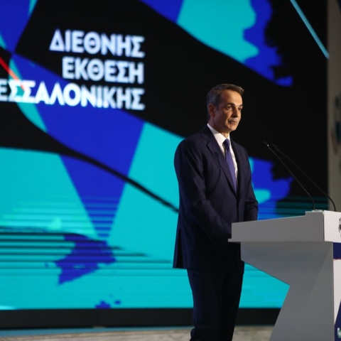 Ο Κυριάκος Μητσοτάκης στο βήμα της 87ης ΔΕΘ