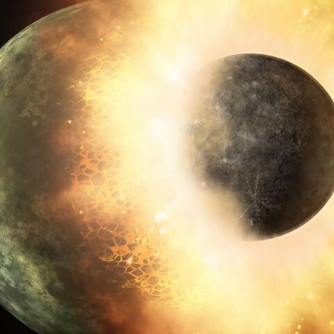 Εικαστική απεικόνιση της σύγκρουσης της Γης με τον πλανήτη Θεία ©wikipedia