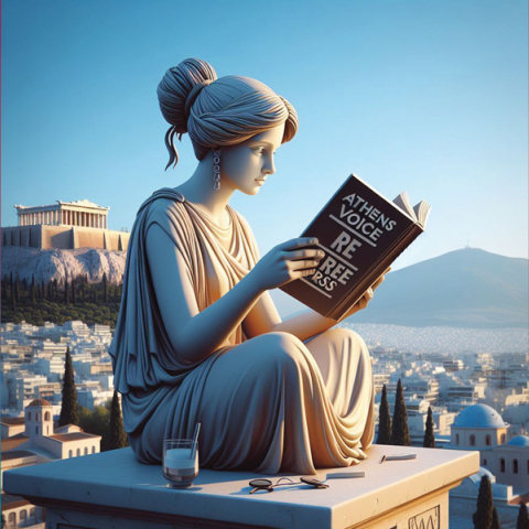 Για να φτιάξουμε αυτή την εικόνα, δώσαμε στο Bing Image Creator που χρησιμοποιεί το DALL-E την οδηγία «A person reading Athens Voice free press below the Acropolis». Τα συμπεράσματα δικά σας!