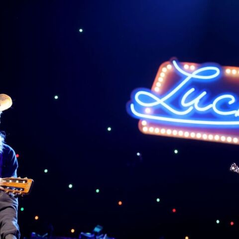 Willie Nelson (L) performs with Kermit The Frog at Luck Reunion on March 14, 2024