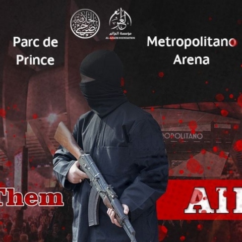 Αφίσα του ISIS που απειλείτο Parc des Princes, το Santiago Bernabeu, το Metropolitan και το Emirates Stadium, με το μήνυμα «Σκοτώστε τους όλους»