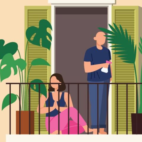 «Πρασινίζουμε την πόλη»: Πόστερ για τον διαγωνισμό του δήμου Αθηναίων με φιγούρες που έχουν «πράσινο» στα μπαλκόνια τους