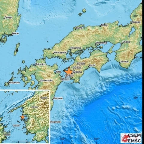 χάρτης Ιαπωνίας με το επίκεντρο του σεισού