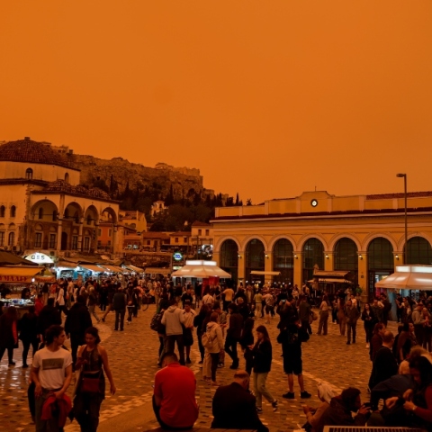 κτιρια, κόσμος, αγορά, πορτοκαλί ουρανός