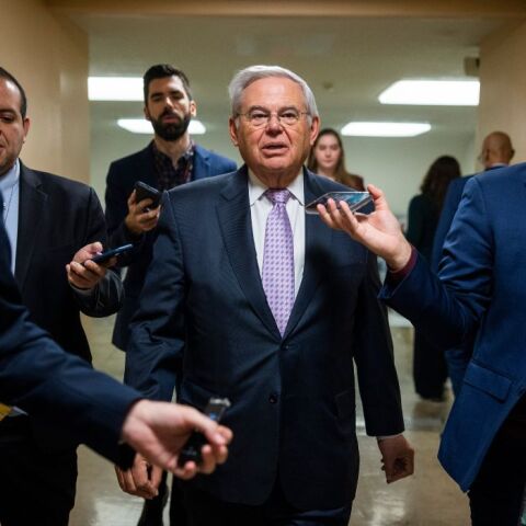  Democratic Senator from New Jersey Robert Menendez (C) speaks to reporters on his way to the Senate floor to vote on a stopgap bill to fund the federal government in the US Capitol in Washington, DC, USA, 18 January 2024. This will be the third time in three months that lawmakers have voted on a continuing resolution to keep the government funded. The House plans to vote on the bill later in the day. EPA/JIM LO SCALZO