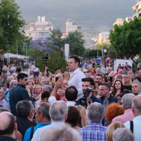 Ο πρόεδρος του ΣΥΡΙΖΑ, Στέφανος Κασσελάκης στην Καλαμάτα ενόψει Ευρωεκλογών 2024
