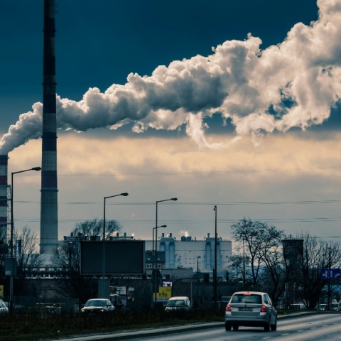 εργοστασιο, καπνος, αυτοκινητα, δρομος