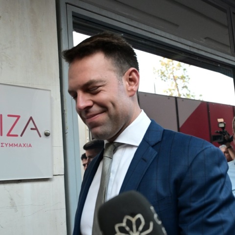 Ο πρόεδρος του ΣΥΡΙΖΑ, Στέφανος Κασσελάκης στα γραφεία του ΣΥΡΙΖΑ