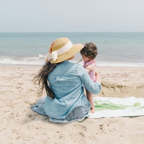 μητερα, παιδι, θαλασσα, παραλια, ουρανος