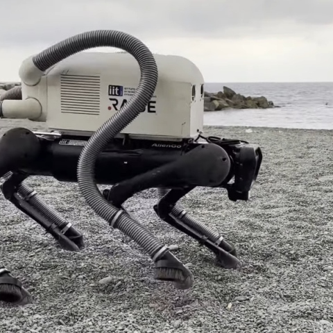 ρομποτικος σκυλος σε παραλια