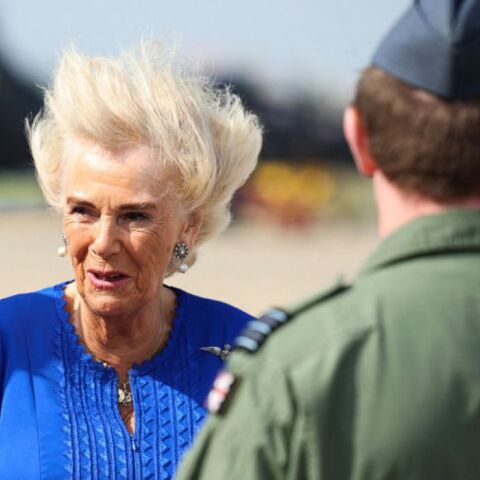 The Queen’s hair goes wild on visit to RAF base