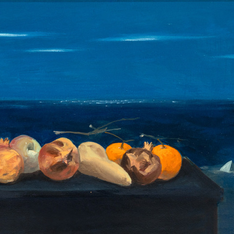 Νίκος Στεφάνου, Νεκρή φύση με φρούτα, λάδι σε μουσαμά, 44x71cm, Εκτίμηση €2.600-3.800