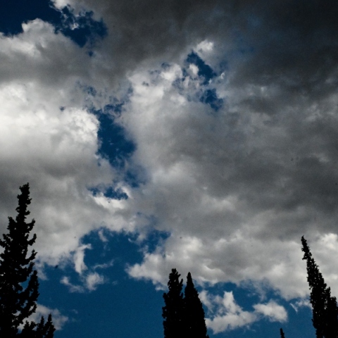 ουρανος, συννεφα, δεντρα
