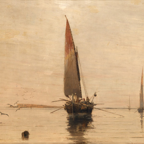 Κωνσταντίνος Βολανάκης, Ιστιοφόρο, λάδι σε μουσαμά, 65 Χ 93 cm