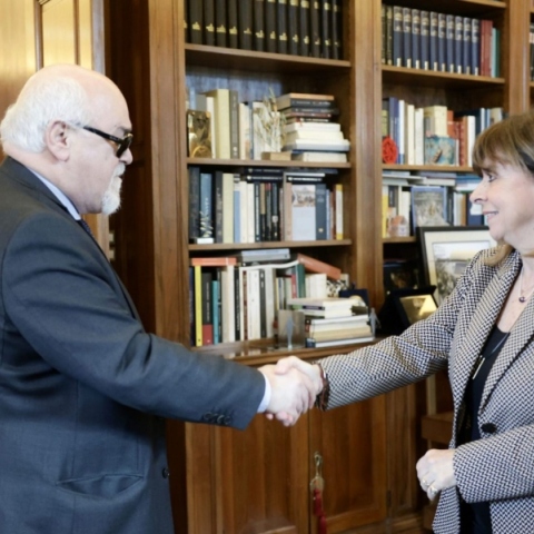 Η Κατερίνα Σακελλαροπούλου με τον Πρόεδρό της ΕΣΑμεΑ, Ιωάννη Βαρδακαστάνη