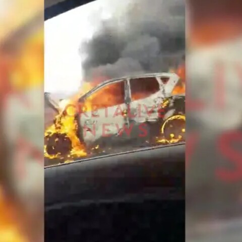 ΙΧ στο Ηράκλειο άρπαξε φωτιά στην εθνική οδό και καταστράφηκε ολοσχερώς