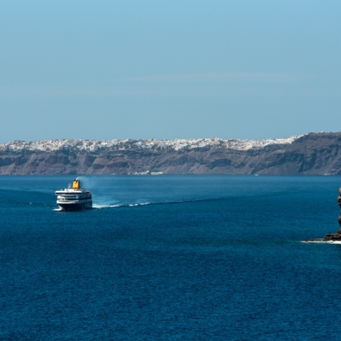 νησι, θαλασσα, πλοιο, ουρανος