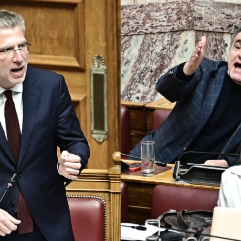 Υψηλοί τόνοι στη συζήτηση της πρότασης δυσπιστίας μεταξύ Σκέρτσου, Φάμελλου και Τσακαλώτου