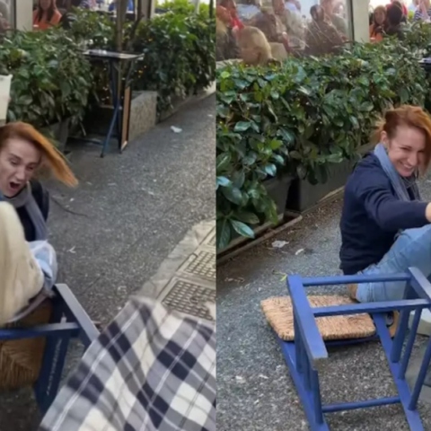 Στεφανία Γουλιώτη:  Η επική πτώση από καρέκλα...και το ούζο άθικτο