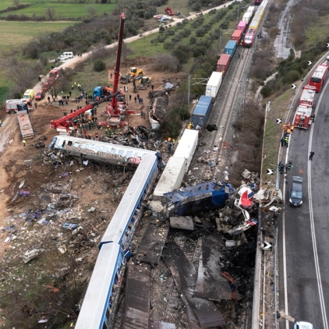Το σημείο του πολύνεκρου σιδηροδρομικού δυστυχήματος στα Τέμπη