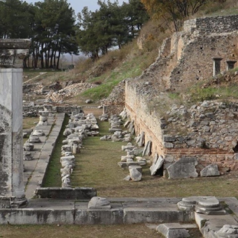 Άποψη του βόρειου τοίχου στο ύψος του εγκάρσιου κλίτους της Βασιλικής Α