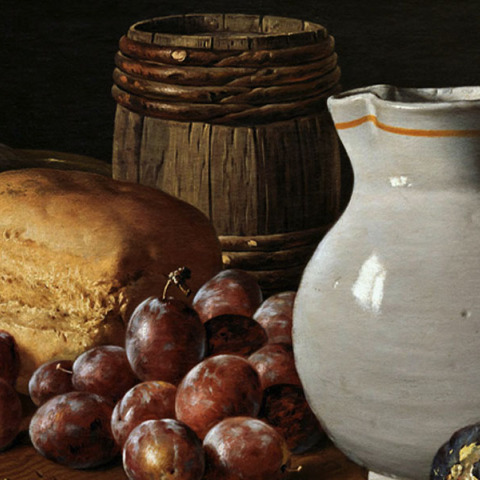 Σύνθεση με δαμάσκηνα, σύκα, ψωμί και ψάρι του Λουίς Εχίδιο Μελέντες, 1770