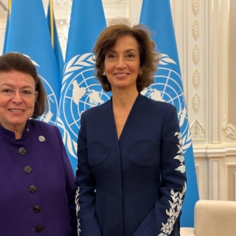 Η υπουργός Πολιτισμού Λίνα Μενδώνη με την αποχωρούσα Γενική Διευθύντρια της  UNESCO Audrey Azoulay