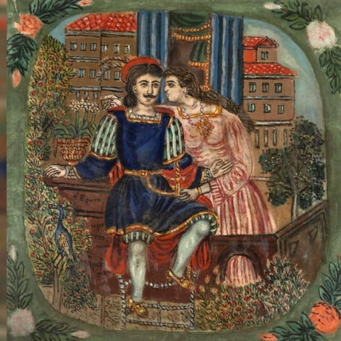 Θεόφιλος, Ερωτόκριτος και Αρετούσα, λάδι σε ύφασμα, 59 x 59 cm