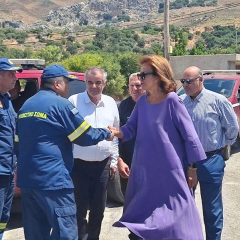 Τις πυρόπληκτες περιοχές του νοτίου Ρεθύμνου επισκέφθηκε η Ντόρα Μπακογιάννη	