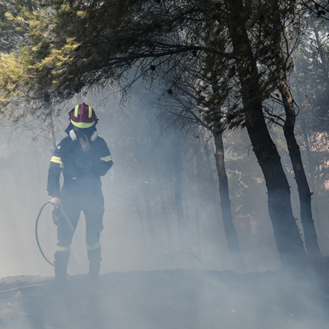 Πυροσβέστης επιχειρεί σε πυρκαγιά