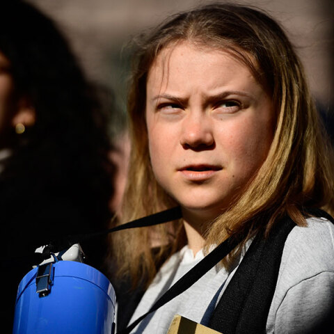 Η Γκρέτα Τούνμπεργκ σε διαδήλωση στη Στοκχόλμη 