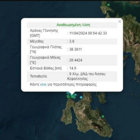 Η αναθεωρημένη λύση του Γεωδυναμικού Ινστιτούτου για τον σεισμό στην Κεφαλονιά