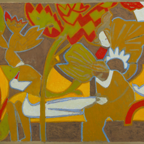 Η κηδεία των ζώων, 2018, λάδι σε πανί, 60 x 160 εκ. Συλλογή Σωτήρη Φέλιου Photo: Studio Vaharidis