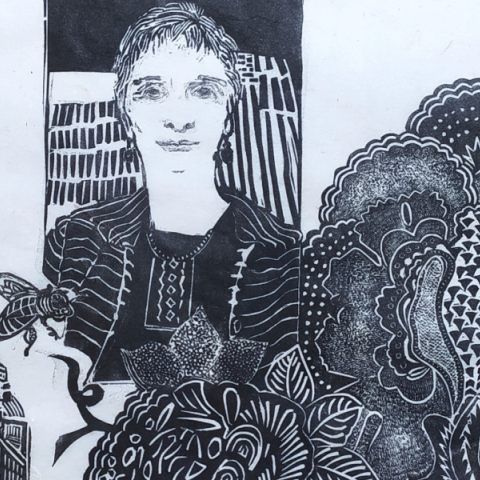 Ρουμπίνα Σαρελάκου, Πριν λιγα χρονια, χάραξη σε λινόλεουμ, 22x30 εκ., 2022