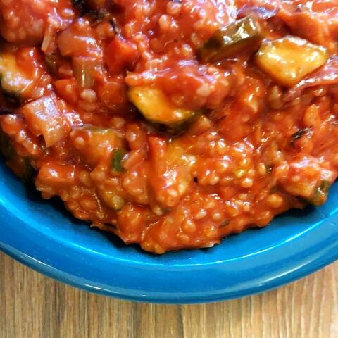 Τραχανότο με κολοκυθάκια και μελιτζάνα