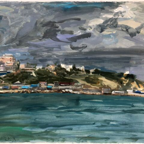 "Messages about an upcoming storm", 56x76cm, acrylics on paper 300 gr, 2023