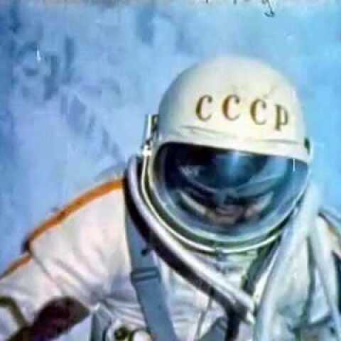 First man in space. Spacewalk,  Alexey Leonov, March 18, 1965. Color  footage.
