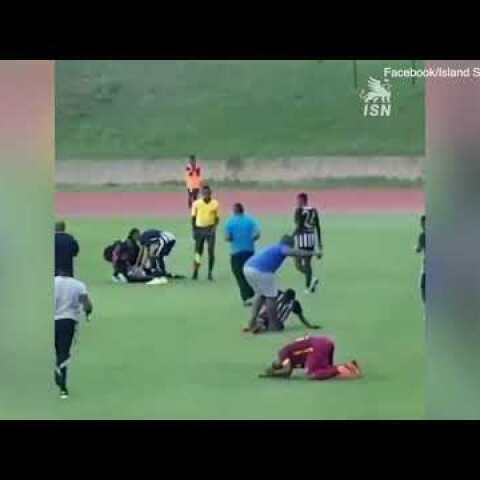 Video: Dramatic moment lightning appears to strike footballers during match